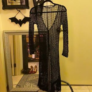 Betsey Johnson black crochet duster xs